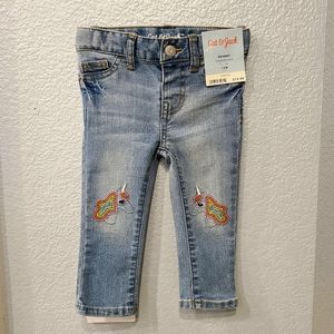 Rainbow Unicorn Embroidered Stretch Skinny Light Blue Jeans
